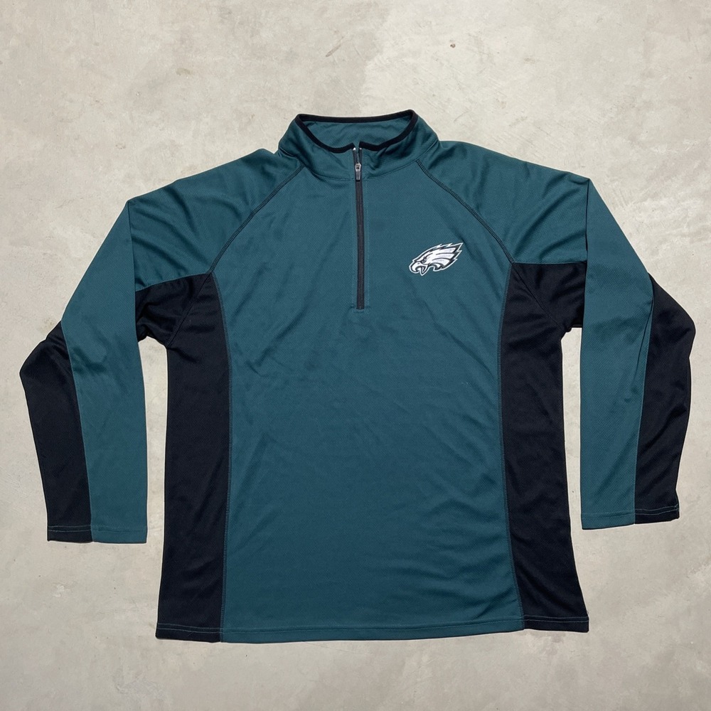 Philadelphia Eagles NFL Men's Quarter Zip Pullover Green w/ Black Panels SZ XLT